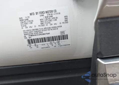 2022 Ford Explorer Platinum из США, поврежденный, VIN 1FM5K8HC0NGB87845